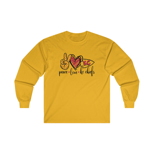 Peace Love and Chiefs | Kansas City Chiefs | Unisex Cotton Long Sleeve Tee