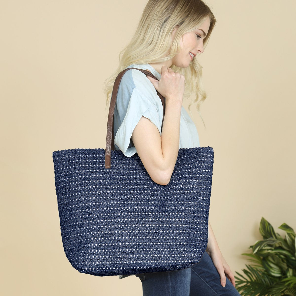 Navy Straw Tote Bag | Everyday Tote Bag