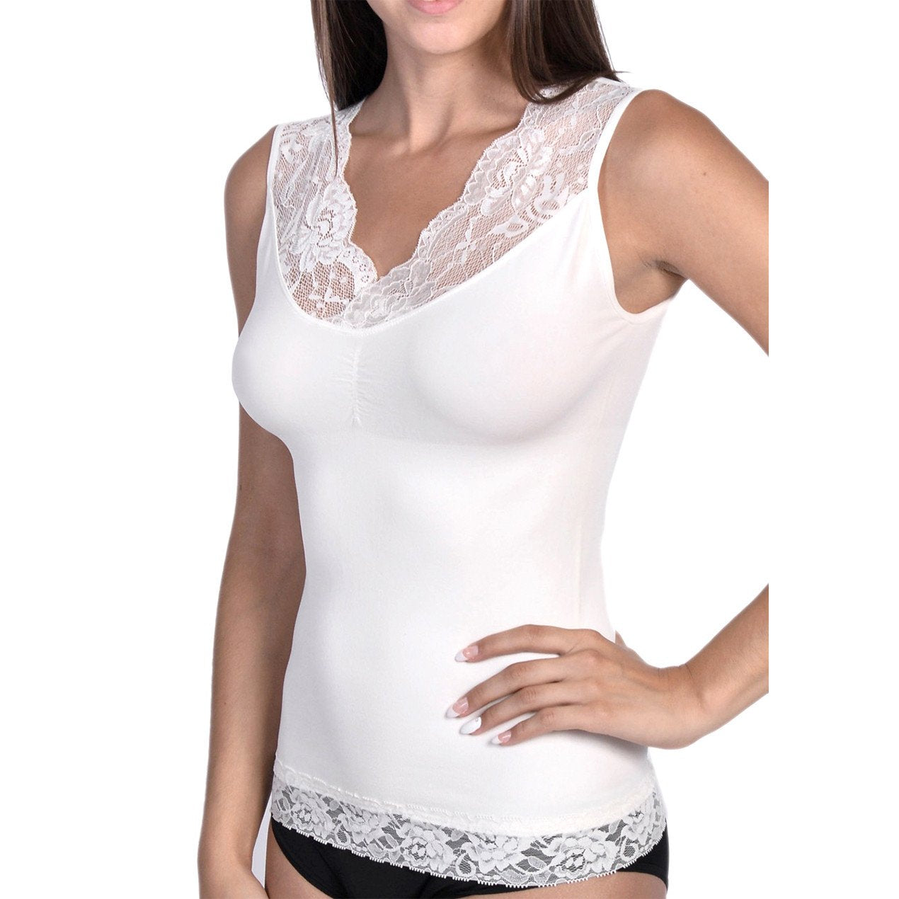 Seamless Shaping Tank Top With Lace Detail Ivory